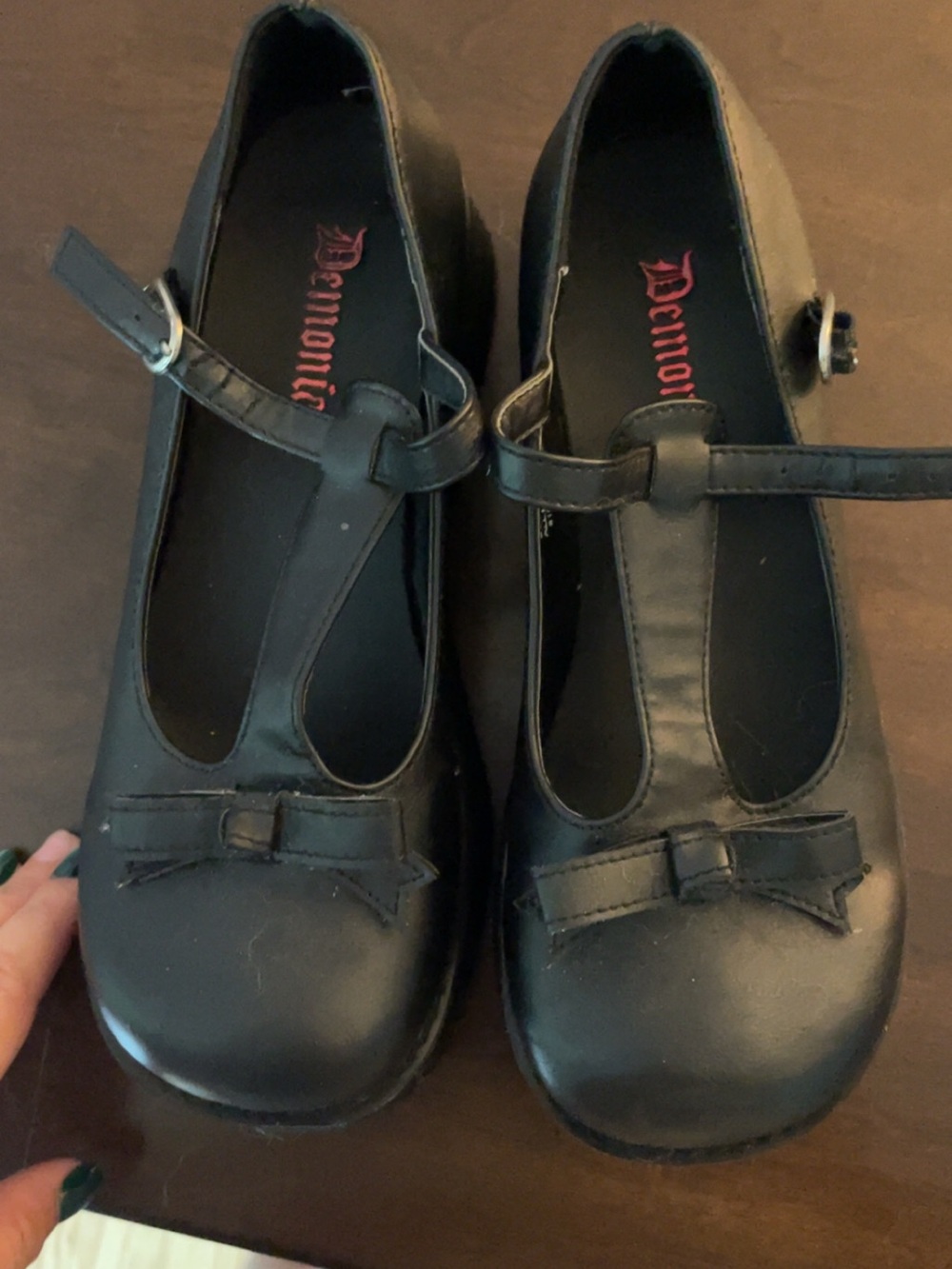 Demonia Black T-Strap Platform Mary Janes with Bow